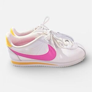 Nike Cortez White Sneakers with Pink and Orange Accents